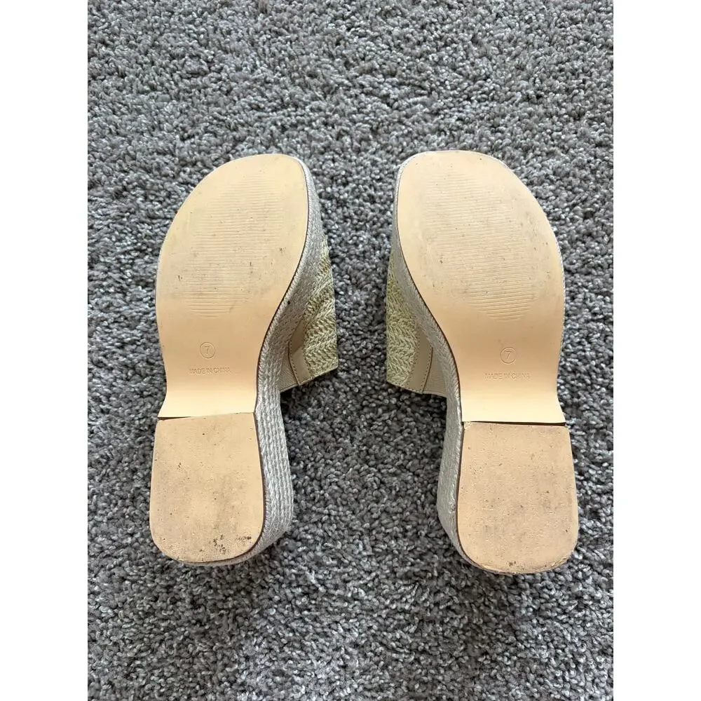Neutral Woven Platform Sandals Women’s 7 Espadrille Raffia Slides